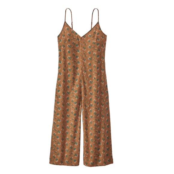 Patagonia June Lake Jumpsuit Sweet Peas Umber Brown Small Floral Wide Leg Crop